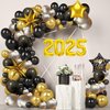 2025 New Year Balloon Garland Arches Kit, New Years Eve Decorations 2025 Happy New Year Balloon Black Gold Balloon for New Year Party Supplies