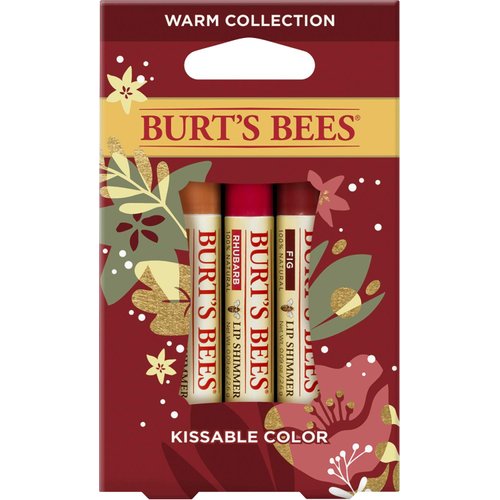 Burt's Bees Kissable Color Holiday Gift Set, 3 Lip Shimmers in Festive Gift Box, Warm Collection in Peony, Fig and Rhubarb