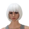 SWACC 10 Inch Short Straight Bob Wig with Bangs Synthetic Colorful Cosplay Daily Party Flapper Wig for Women and Kids with Wig Cap (White)