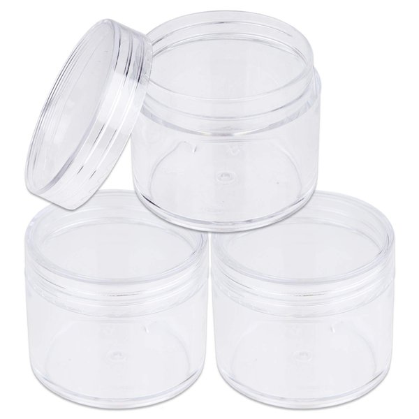 Beauticom 60 Grams/60 ML (2 Oz) Round Clear Leak Proof Plastic Container Jars with Clear Lids for Travel Storage Makeup Cosmetic Lotion Scrubs Creams Oils Salves Ointments (3 Jars)