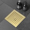 WEBANG 6 Inch Square Shower Floor Drain with Flange,Quadrato Pattern Grate Removable,Food-Grade SUS 304 Stainless Steel,Watermark&CUPC Certified, Brushed Gold Brass