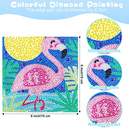 6 Pcs Diamond Art Kit for Kids,6X6 Inch Full Drill Animals Painting Art Craft,Gem Animal Painting Kit,DIY Painting Kit Crystal Easy to Painting by Number Kits for Kids adults Beginners Home Wall Decor