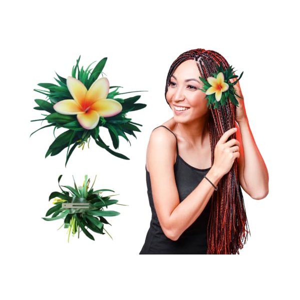 Artificial Plumeria Flower Hair Clip for Woman - Big Beach Luau Accessories for Hair-Hawaii Bridal Hairpiece -Flower clips for girls -Teens Boho tropical flower hair clips by Aviella Aloha (Pink)