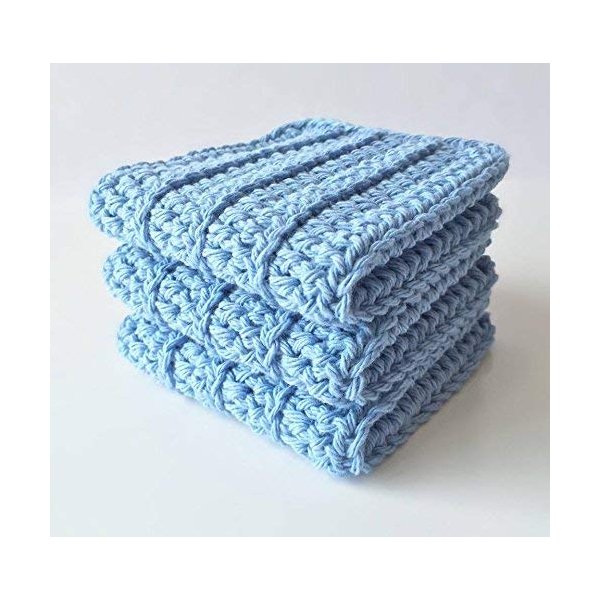 Handmade Crochet Washcloths, 100% cotton washcloths set of 3, Dish Towels, dish cloths, Baby wipes, Baby washcloths, Spa Cloths, Blue Cotton Wash Cloths set of 3