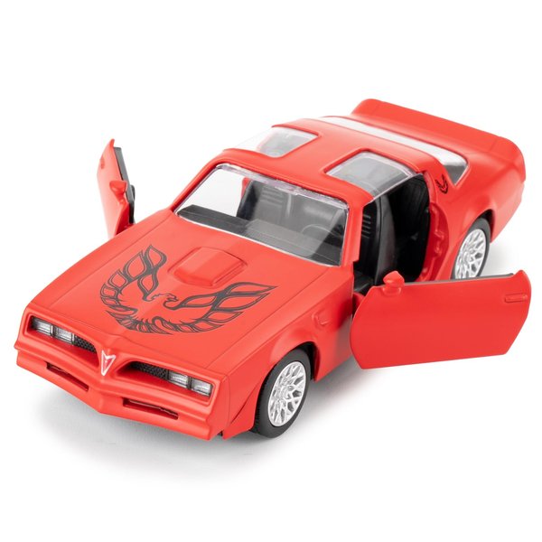 1:36 Pontiac Firebird Trans Am Toy Car, Diecast Pull Back Model Car, Doors Open, Collection Kids Toy for Aged 3 and up, Gift Red