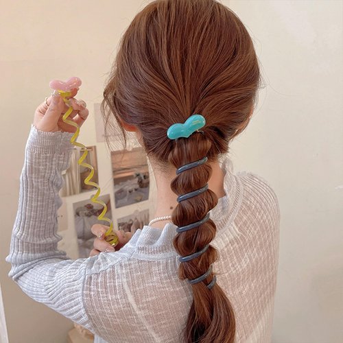 6Pcs Heart Rip Tie Hair Ties for Women Girl, Braided Telephone Wire Hair Bands New Phone Cord Straight Spiral Multi Color Hair Scrunchies Ponytail Braids Fixed Hair Rope Accessory