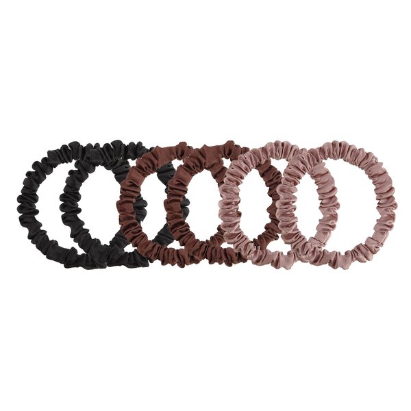 Jadebeads 6 Pcs Silk Scrunchies for Women and Girls - 100% Pure 22Momme Mulberry Silk Small Hair Ties - Hair Sleep No Damage - Black Coffee Dark Pink