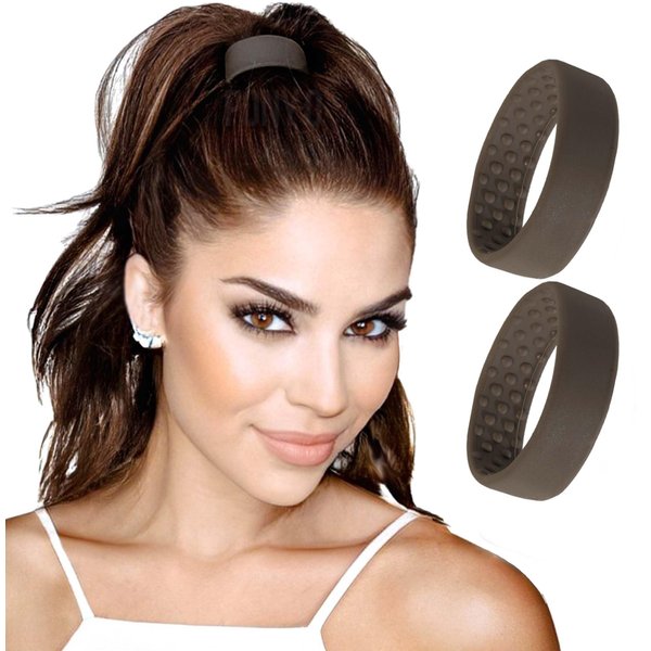 Medium PONY-O for Fine to Normal Hair or Slightly Thick Hair - PONY-O Revolutionary Hair Tie Alternative Ponytail Holders - 2 Pack Black and Dark Blonde Original Patented Hair Styling Accessories