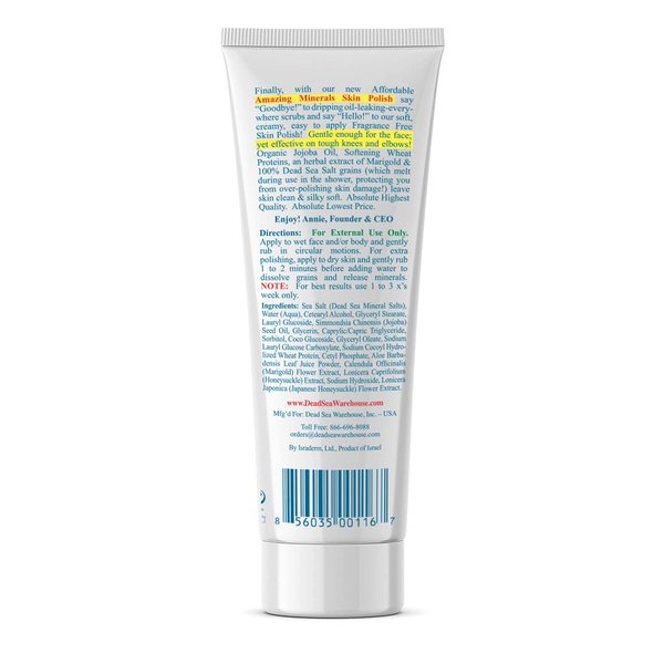 Dead Sea Warehouse – Amazing Minerals Skin Polish – 8.8 OZ – Dead Sea Salt Face & Body Scrub – All Natural Exfoliating Cleanser – Unscented – 2-Pack
