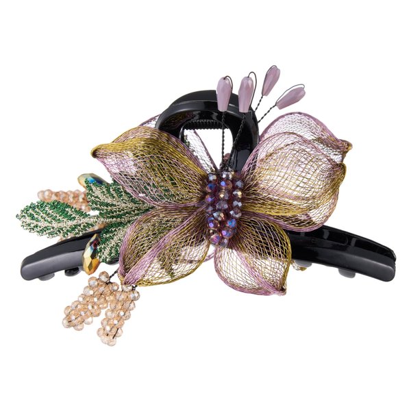 Hair Claw Clips - Copper Wire Hand-woven High-level design Hair Clips Plastic Flower Hair Accessories, Crystal Hair Claw Barrettes for Women Ladies Thick Thin Hair (Champagne)