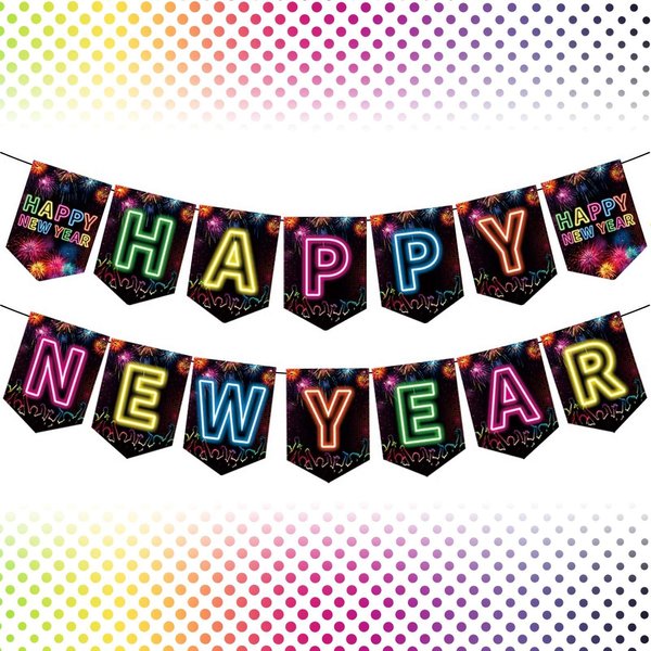 Colourful 2025 Happy New Year Banner, 14 Pcs Colourful Happy New Year Letters Shiny Banner Sign for Celebrate New Year Party New Year Eve Ceremonies Holiday Party Decorations