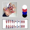 24 Pcs 4th of July Long Press on Nails Pointed Almond Fake Nails with American Flag Star Red Lips Patriotic Design Cute Acrylic Nails Full Cover Glue on Nails Independence Day False Nails for Women