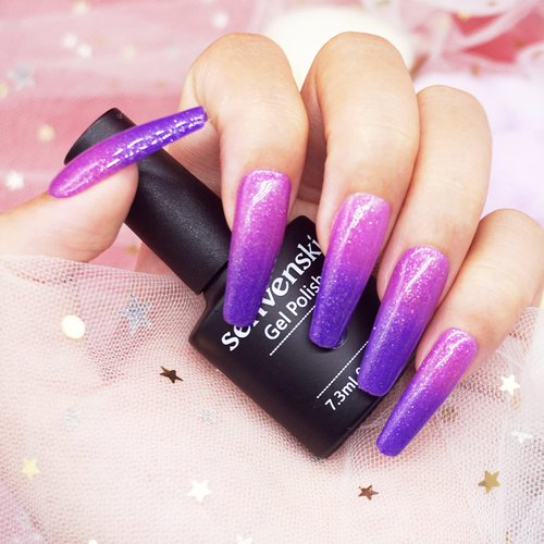 senvenski Color Changing Gel Nail Polish Blue Pink Purple Glitter Mood Chameleon Thermal Temperature Gift Set UV LED Art Manicure Varnish (WB001)