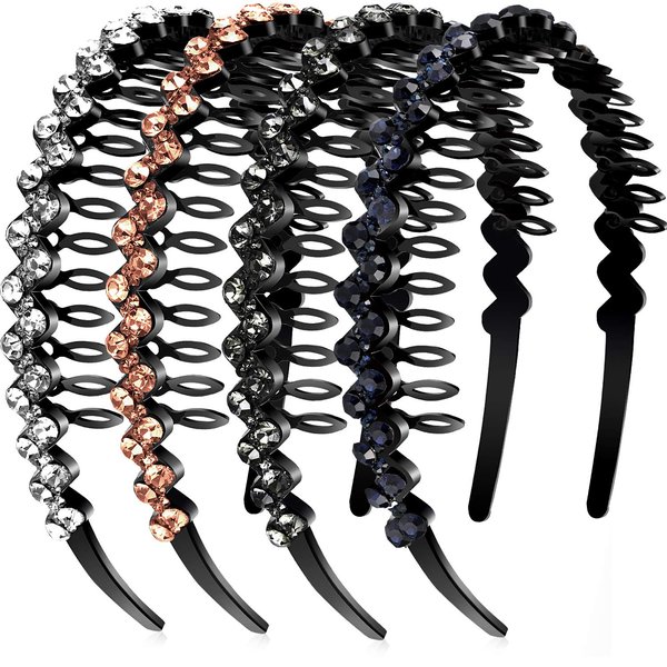 Yaomiao 4 Pieces Comb Headbands for Women Teeth Comb Headbands Wave Rhinestone Headbands Crystal Comb Hair Hoop for Women Girls (Classic Colors)