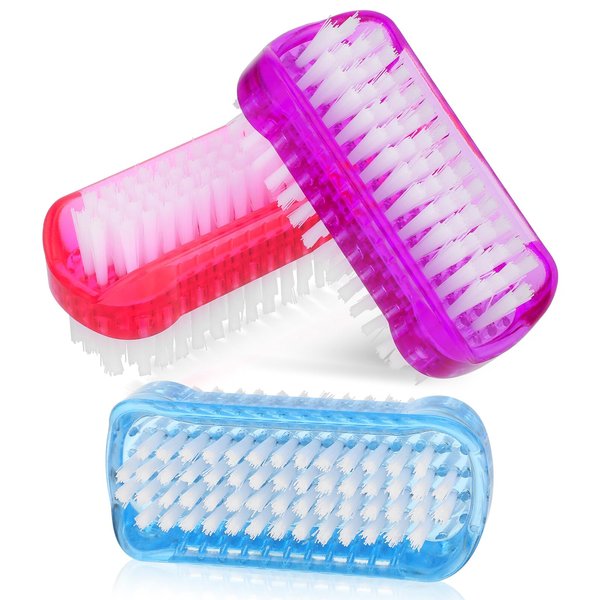 3 Pcs Nail Brush for Cleaning Fingernails, Double Sided Fingernail Brush Soft Stiff Bristles Nail Brushes Hand Nail Scrubber Brush Nail Cleaning Brush for Men Women (Red Blue Purple)