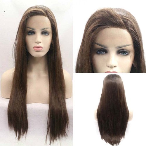 melody wig Synthetic Lace Front Wigs Brown Long Silky Straight Free Part 180% Density Half Hand Tied Heat Resistant Fiber Hair for Women 24'' …
