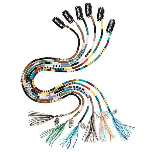 minihope 21 Inch Bright Spacer Bead Hairpieces Set Hair Wrap Boho Plastic Disc Stackable Tassels Hair Clips With Retro Silver Plated Charm Hair Accessories For Grils And Women 6 Style Mixed Desi