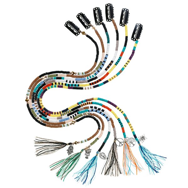 minihope 21 Inch Bright Spacer Bead Hairpieces Set Hair Wrap Boho Plastic Disc Stackable Tassels Hair Clips With Retro Silver Plated Charm Hair Accessories For Grils And Women 6 Style Mixed Desi