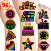 Neon Temporary Tattoos Theme Birthday Party Decorations Supplies Favors Decor 96 PCS 8 Sheets Cute Tattoo Stickers For Children Kids Boys Girls School Gifts Rewards Home Activity