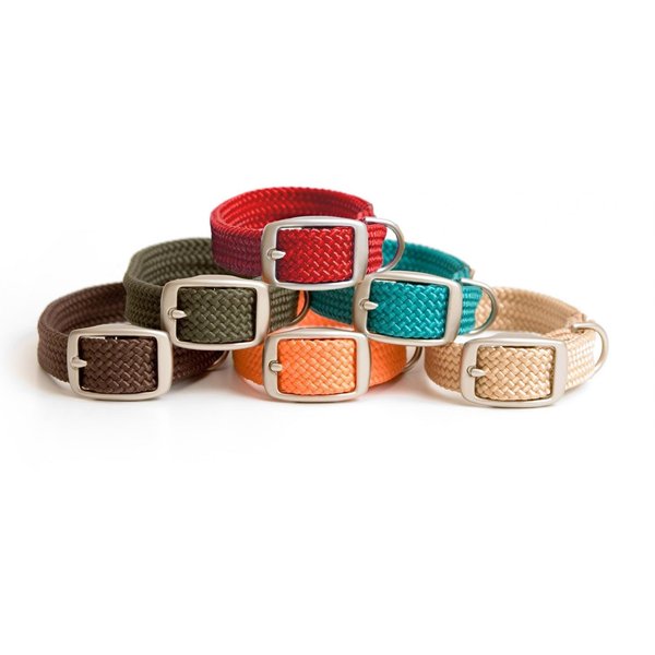 Mendota Pet Double Braid Collar - Satin Nickel - Dog Collar - Made in The USA - Red, 9/16 in x 12 in Junior