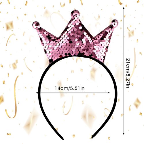 WLLHYF Sequins Crown Headband Christmas Glitter Crowns Hair Band Gold Hair Hoop (pink)