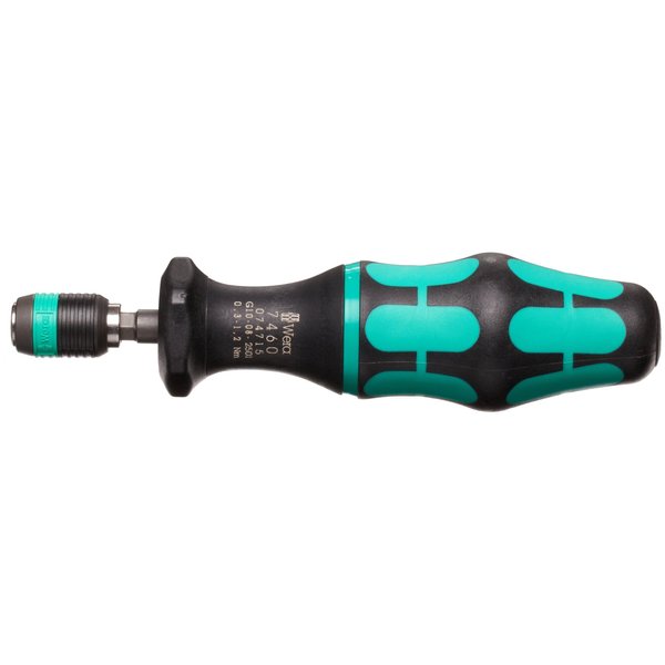 Wera 05074715001 Kraftform 7460 Hexagon Torque Screwdriver, 1/4" Head, 0.3-1.2 Nm Pre-Set Adjustable Torque Range, Silver