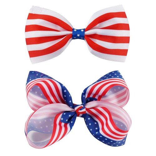 American Flag Hair Clip Girls Hair Bow Clips Grosgrain Hair Bows Red White Blue Hair Clips Hair Accessories for 4th of July TSFJ47 (Bow A)