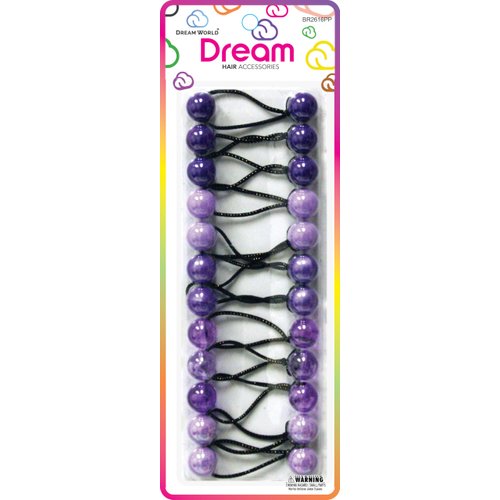 Dream World Ponytail Holder 16 MM Bead Assorted Shades of Purple 12 Piece Pack