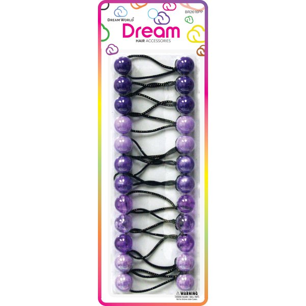 Dream World Ponytail Holder 16 MM Bead Assorted Shades of Purple 12 Piece Pack