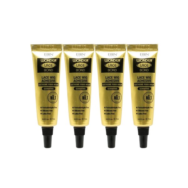 Wonder Lace Bond Lace Wig Adhesive Glue Tube Pack – Extreme Firm Hold (Sensitive) 0.23fl. Oz/ 7mL - 4 Packs | Fast Drying, Waterproof, Latex Free, Perspiration Resistant, Cruelty free