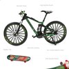 Risopen 1:8 Scale Finger Bicycle Bike Model Toy Mini Bike Model Toy Bicycle Ornament for Home Decorated Metal Die-cast Green Bike Model Decoration with Finger Skateboard Toy Figure Kit for Kid Adult