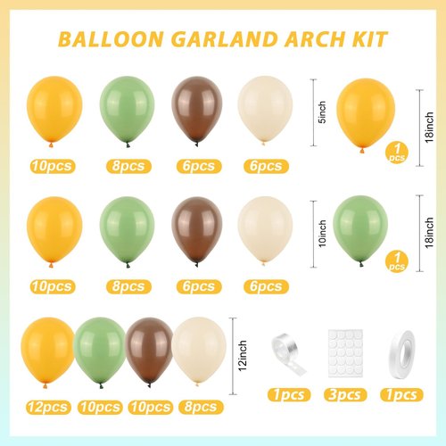 Sage Green Balloon Arch Kit,Dusty Green Mustard Yellow Brown Sand White Balloons for Kids Boy Safari Jungle Wide One Lion Birthday King Party Decorations Baby Shower Wedding Graduation Party Supplies