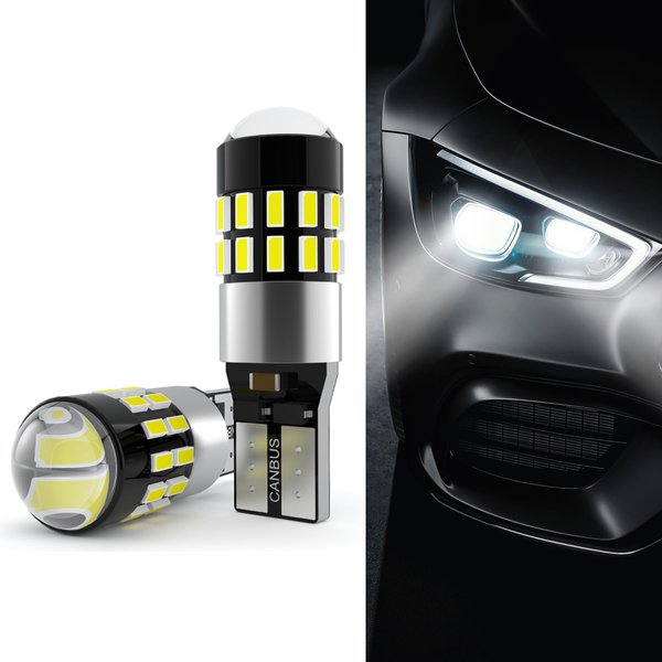 leediga 2 PCS Aluminum Plug-and-play Bulb, Car Super Bright LED Bulb, 7000K T10 Non-polarity Backup Reverse Light, Fit for Most Cars (White)