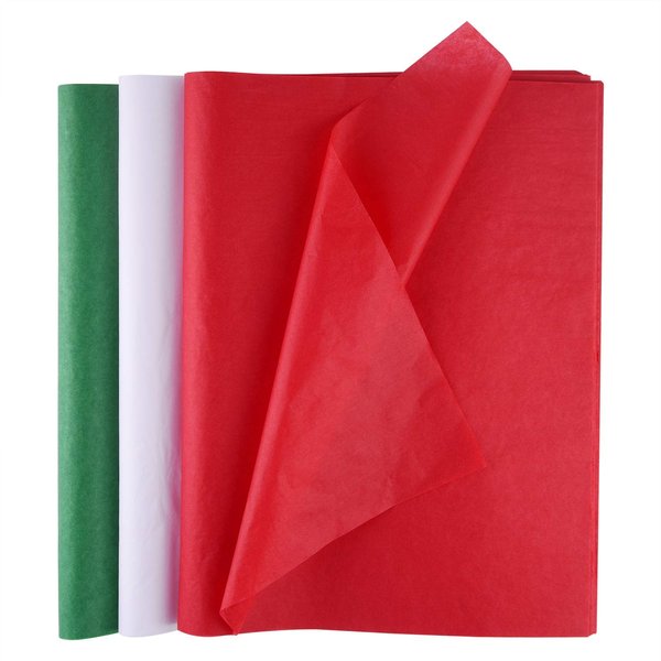 MIAHART 60 Christmas Tissue Paper Sheets 50*35cm Christmas Wrapping Paper for DIY and Craft Gift Bags Decorations (Red, Green, and White)