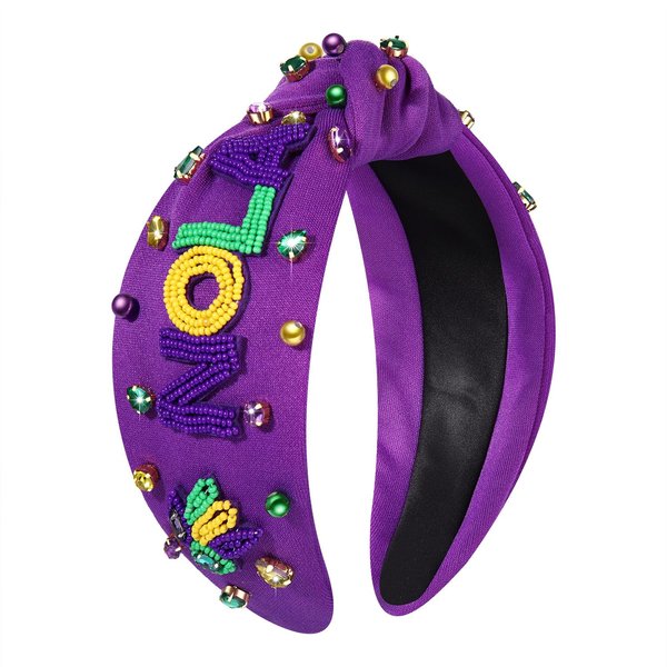MOLOCH Mardi Gras Headband for Women Beaded NOLA Mask Knotted Headband Purple Yellow Green Carnival Crystal Headband Fat Tuesday Hair Accessories Gifts