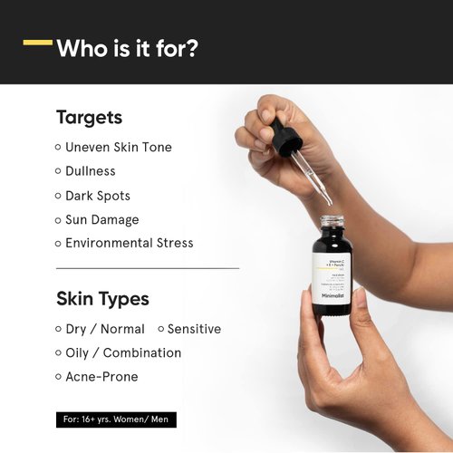 Minimalist 16% Vitamin C Face Serum with Antioxidants for Anti Aging & Glow | Reduces Skin Damage & Redness to Brighten Dull Complexion | For All Skin Types | For Women & Men | 0.68 Fl Oz / 20 ml