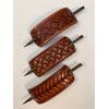 Made in USA - 2 GENUINE THICK LEATHER Hair Barrettes with Sticks, Basketweave and Snakeskin Designs, Choice of Colors, Ponytail Holders