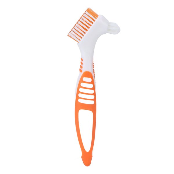 Sonew Dual Head Denture Toothbrush, Remove Plaque for Partial, Half, Complete Dentures Cleaning (Orange)