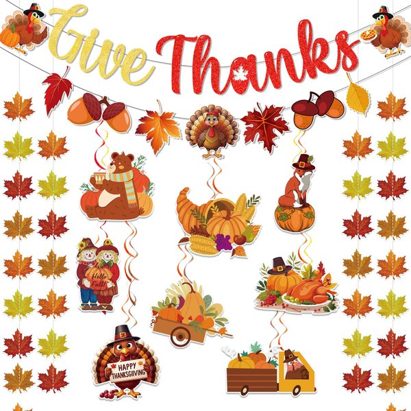 Give Thanks Banner Thanksgiving Party Decorations Thanksgiving Banner with Fall Leaves Garland for Thanksgiving Decorations Friendsgiving Party Decorations Friendsgiving Decorations