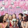 Pink Birthday Decorations for Women Girls, Happy Birthday Party Decorations, Pink Silver Balloons, Happy Birthday Banner, Pink Fringe Curtain, Pink Confetti Balloons for Birthday Party Supplies