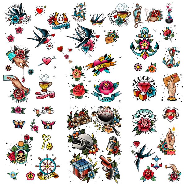51 tattoo sets,American retro tattoos, retro and innovative designs, beautiful small tattoos, temporary tattoos for adults and kids