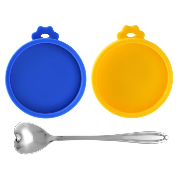 Comtim Cat Food Can Lids, Silicone Pet Food Can Lids Small Cat Food Can Lids Covers for 3 oz Cans, 2 Lids with a Cat Food Spoon