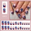 Independence Day Press on Nails Short Length 4th of July Fake Nails Square Glue on Nails American Flag Five-pointed Star Designs Silver Glitter French Tips False Nails Sparkly Manicure for Women Girls