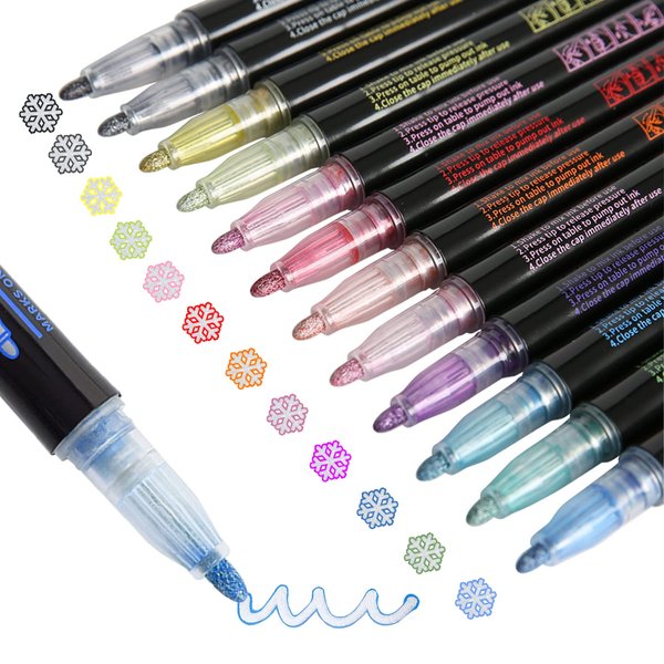 Upanic Super Squiggles Outline Markers-12 Colors Super Squiggles Shimmer Markers,Outline Markers Double Line Pen,Outline Markers Self-Outline Metallic Markers