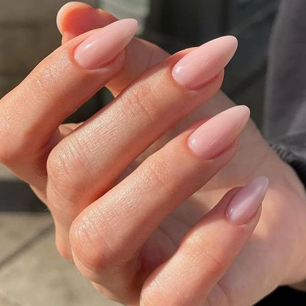 GLAMERMAID Press on Nails Short Almond, Spring Summer Handmade Nude Jelly Gel Glue on Nails, Glossy Short Stiletto UV Finish Fake Nail Acrylic False Nails Manicure Kits for Women Gift