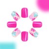 24Pcs Square Fake Nails Short Press On Nails Rose Pink Nails Press Ons Acrylic False Nails With Flower Designs Artificial Glossy Nails Full Cover Glue On Nails Short Stick On Nails For Women