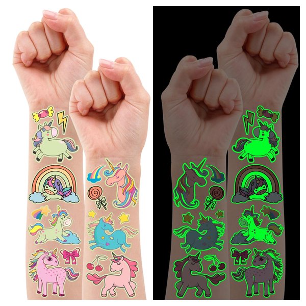 Partywind Glow Birthday Party Decorations for Kids Girls, 160 Styles Temporary Tattoos for Girls Goodie Bag Stuffers Party Games, Glow Party Supplies Favors at Night (14 Sheets)