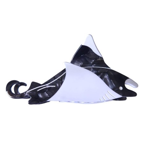 Funny Ocean Ray Fish Hair Clip,Acetate Claw Clips,Big Hair Clips for Women,Black
