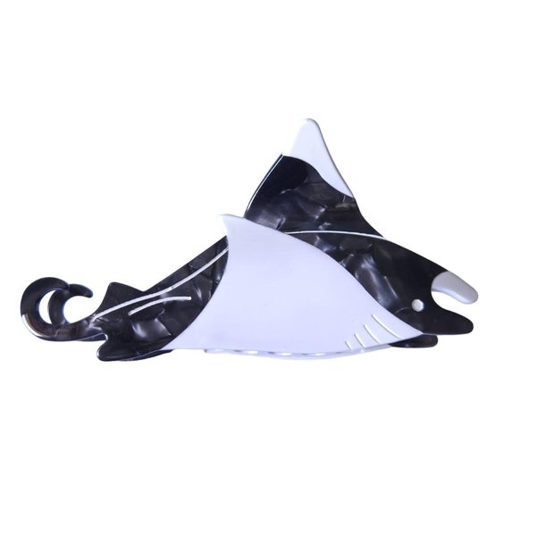 Funny Ocean Ray Fish Hair Clip,Acetate Claw Clips,Big Hair Clips for Women,Black
