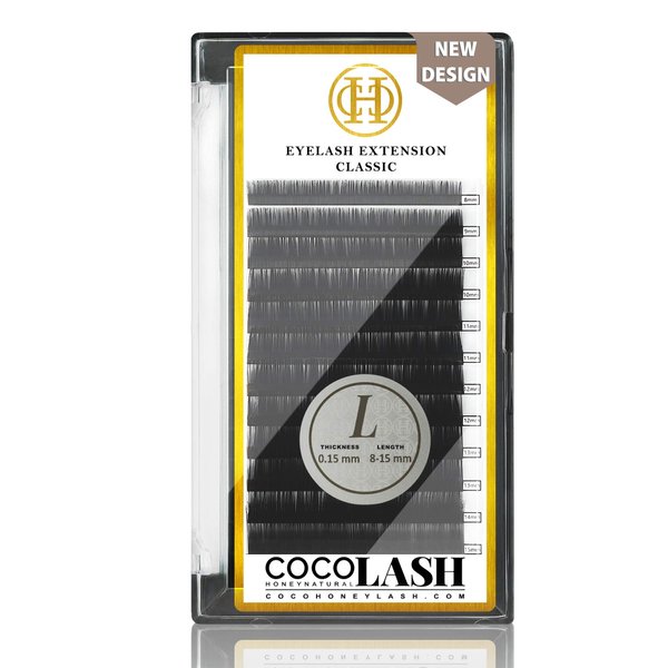 COCO Honey Lash Eyelash Extensions, Classic L Curl [0.15mm], Faux Mink Individual Lash Extensions (Length: 8-15mm Mix)